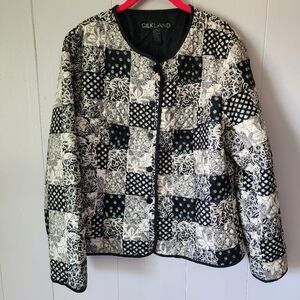 MAKE OFFER Vintage Silkland Black White Quilted Patchwork Jacket Women’s XL Boho